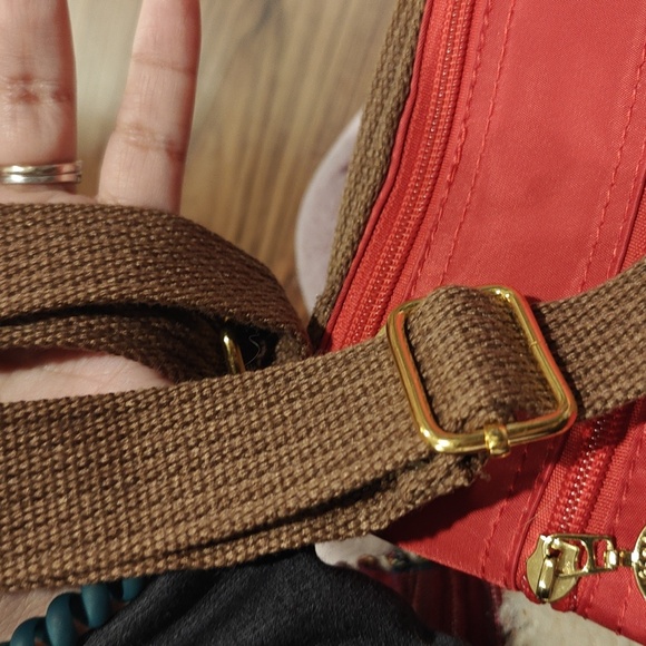 Longchamp Red Nylon Crossbody with Brown Strap - Picture 7 of 8